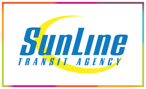 SunLine Transit Agency logo, blue text with a yellow arc.