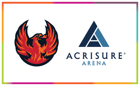 Flaming phoenix logo next to the Acrisure Arena logo.